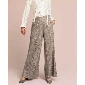 Anthropologie Feather Bone Grey Lace Wide-Leg Trousers